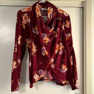 🍇double breasted cross body waffle knit sweater beautiful floral red size large